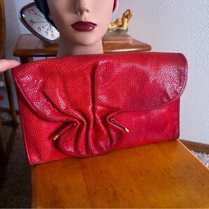 Vintage 1940s Style Clutch | Purse | Red | Envelope | Leather | 40s 1980s